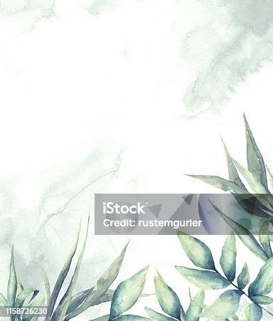 istock Floral frame with watercolor tropical leaves 1158726230