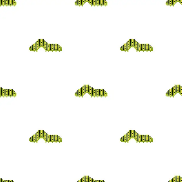 Vector illustration of Pixel mosaic seamless background. Cute caterpillars on white background.