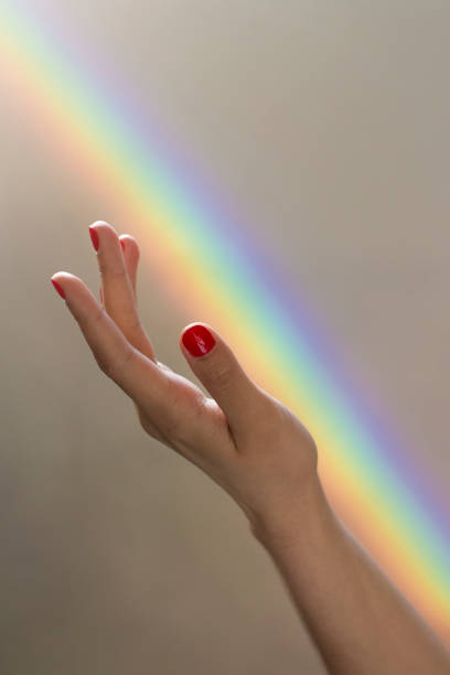 istock young woman's hands on white background with rainbow 1158727947