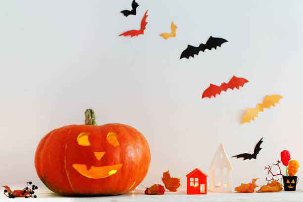istock Halloween decorations on wooden table 1158729780