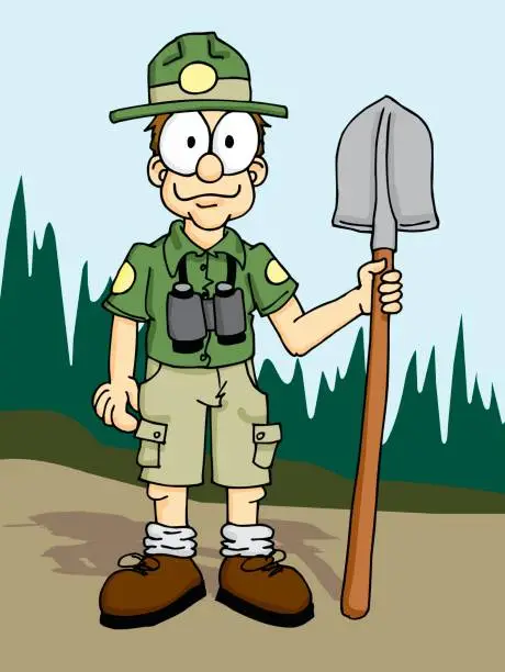 Vector illustration of Park Ranger with Shovel