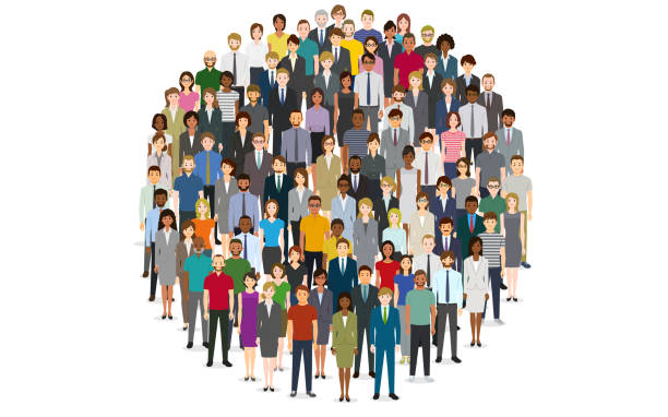 Large group of people in the shape of circle vector art illustration