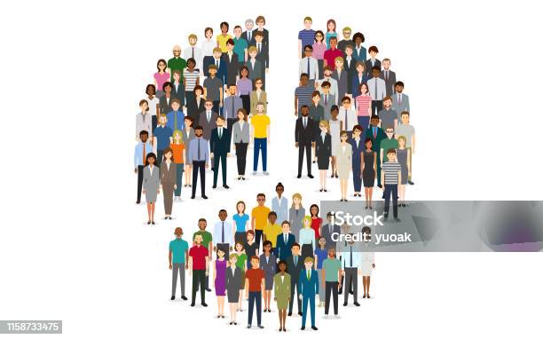 Pie Chart Composed Of People Stock Illustration - Download Image Now - Customer, Group Of People, Multiracial Group