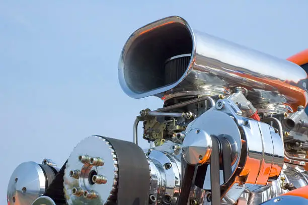 Super-charged chrome-plated hotrod engine