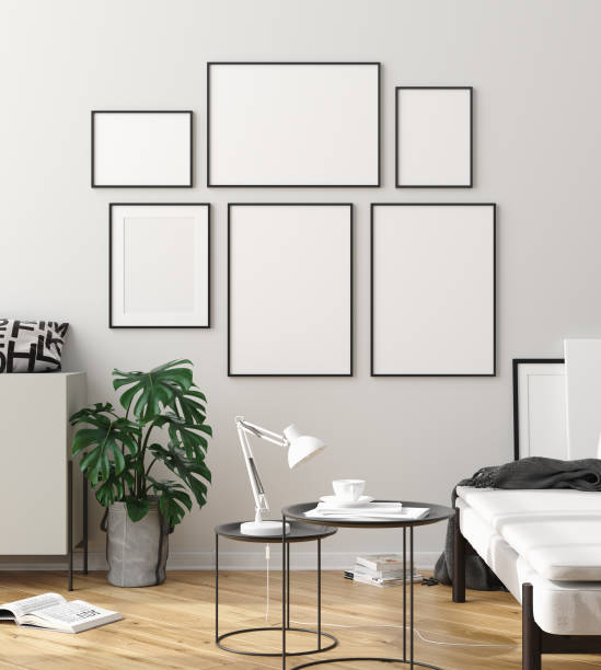 istock Mock up poster frame in interior background, scandinavian style 1158739389