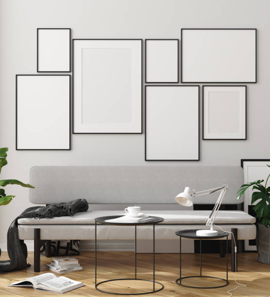 istock Mock up poster frame in interior background, scandinavian style 1158739396