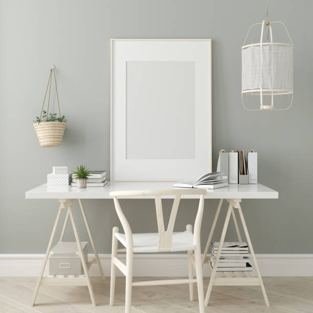 istock Poster mock up in home interior background, home office, Scandinavian style 1158739398