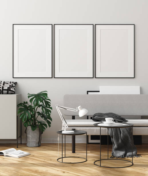 istock Mock up poster frame in interior background, scandinavian style 1158739400