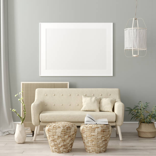 istock Mock up poster frame in living room interior. Interior Scandinavian style 1158739416