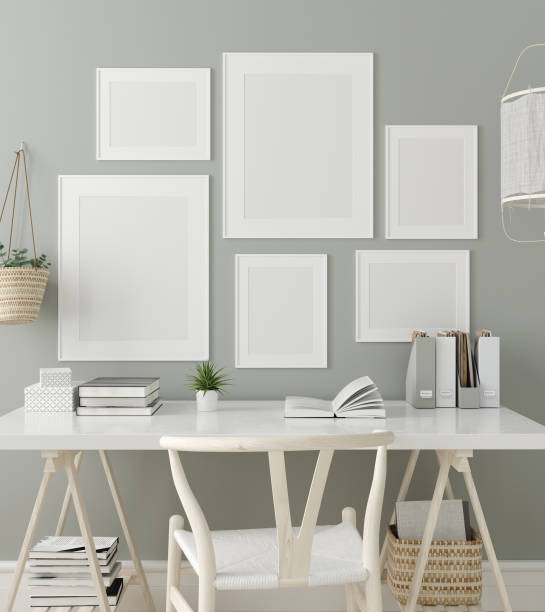 istock Poster mock up in home interior background, home office, Scandinavian style 1158739424