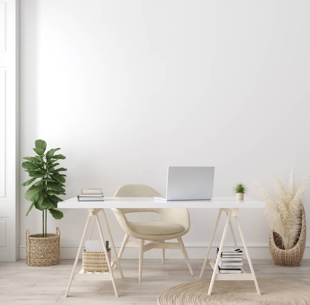 istock Poster mock up in home interior background, home office, Scandi-boho style 1158739457