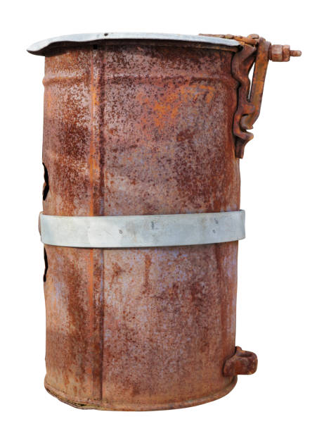 Old vintage rusty can canister for gasoline and diesel. Isolated on white with patch