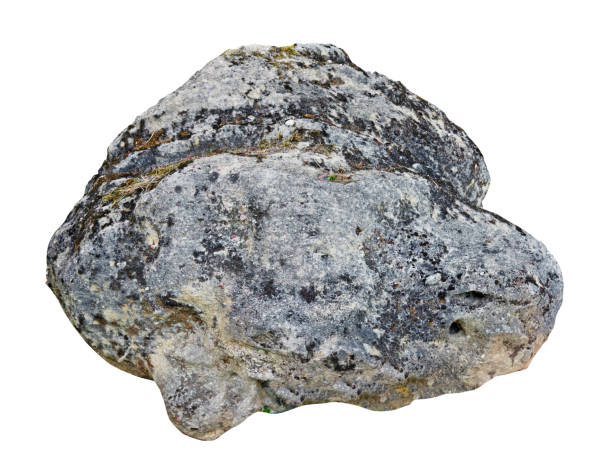 istock The large ancient mossy granite rough   stone with Blue Moon  fish shape. Isolated 1158740121