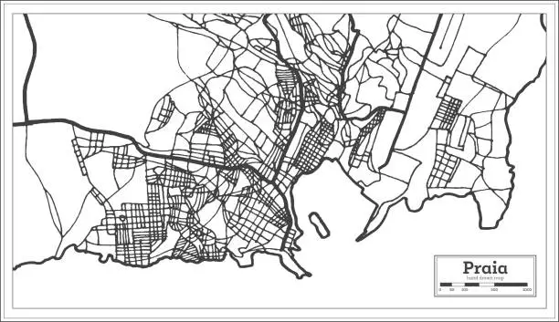 Vector illustration of Praia Cape Verde City Map iin Black and White Color. Outline Map.