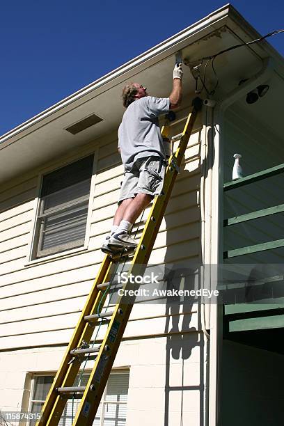 Uomo A Portata Di Mano - Fotografie stock e altre immagini di Scala - Scala, Sicurezza sul posto di lavoro, Dipingere