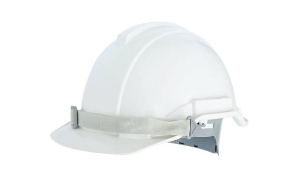istock White safety helmet construction on white background 1158743361