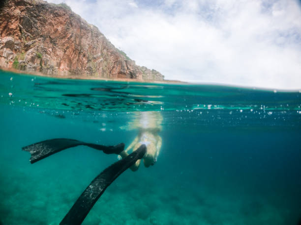 istock Woman with long diving flippers 1158748029