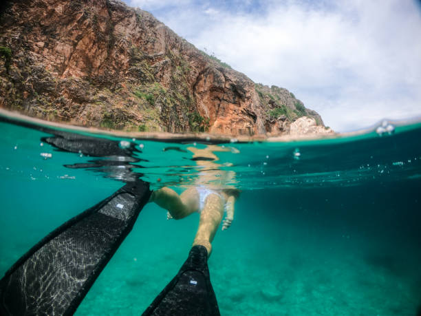 istock Woman with long diving flippers 1158748082