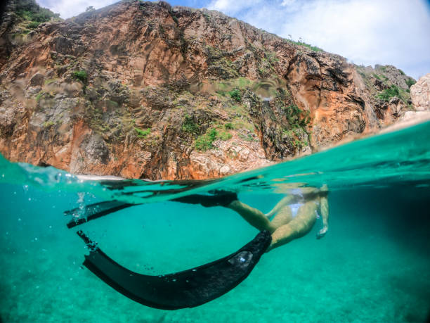 istock Woman with long diving flippers 1158748101