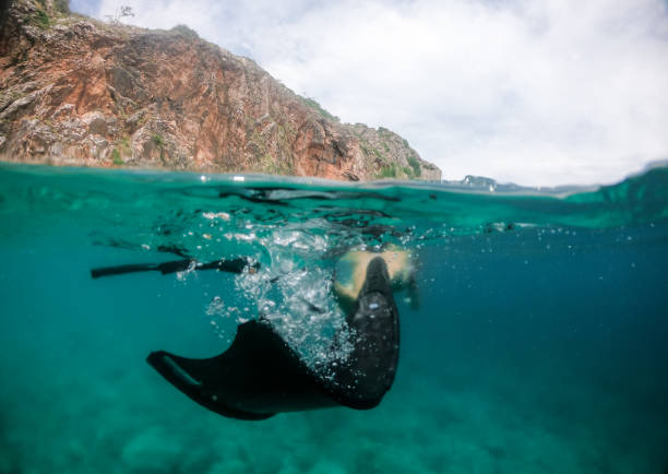 istock Woman with long diving flippers 1158748134