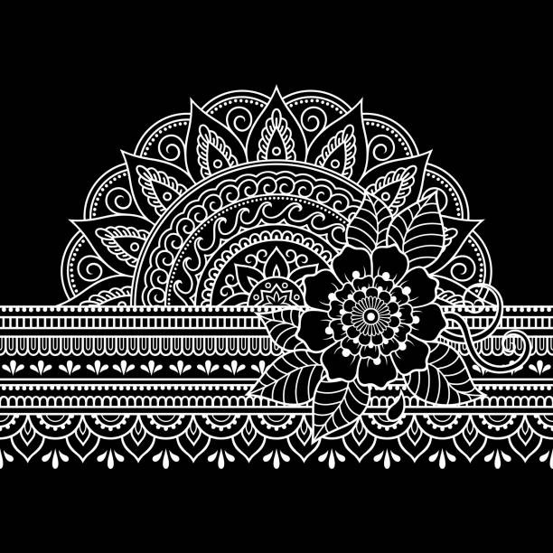 istock Seamless borders with mandala for design, application of henna, Mehndi and tattoo. Decorative pattern in ethnic oriental, Indian style. Doodle ornament. Outline hand draw vector illustration. 1158749051