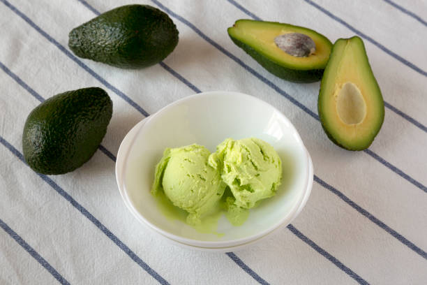 istock Homemade avocado ice cream in a bowl, low angle view. Close-up. 1158749793