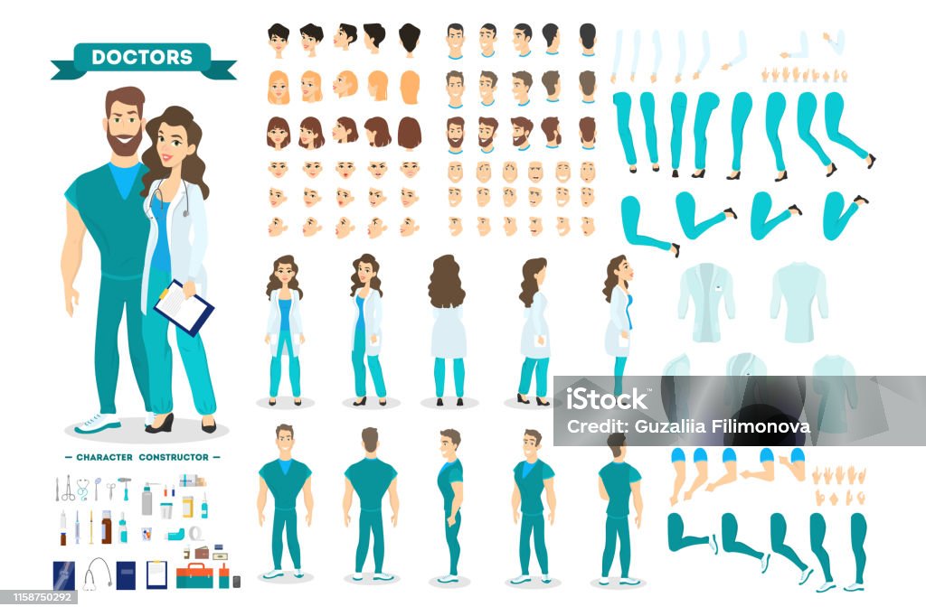 Doctor Couple Character Set Stock Illustration - Download Image Now - Doctor,  Characters, Back - iStock