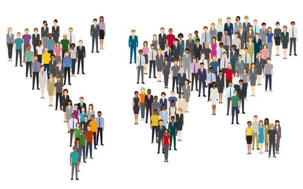 Vector illustration of Crowd of people composing a world map