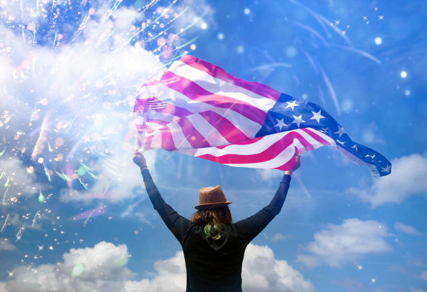 istock Young woman celebrating Independence Day. 1158751334