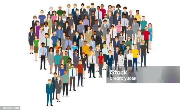 Large Group Of People In The Chat Bubble Shape Stock Illustration - Download Image Now - Group Of People, Community, Democracy