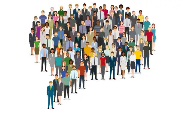 Vector illustration of Large group of people in the chat bubble shape