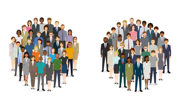Large group of people in the shape of circles vector art illustration