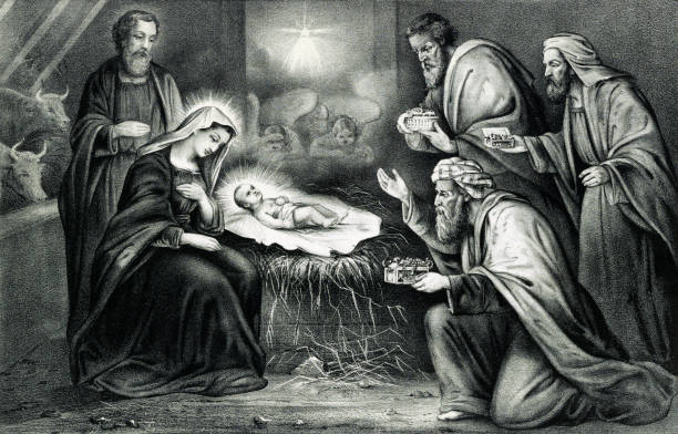 The Birth of Jesus Christ Vintage Biblical illustration features the Nativity of Jesus Christ as described in the Gospels of Luke and Matthew. 4th century bc stock illustrations