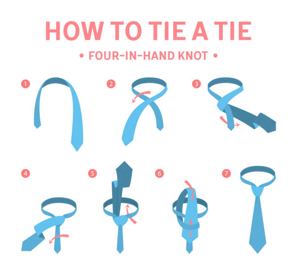 stockillustraties, clipart, cartoons en iconen met hoe een vier-in-hand knoop stropdas instructie te binden - das