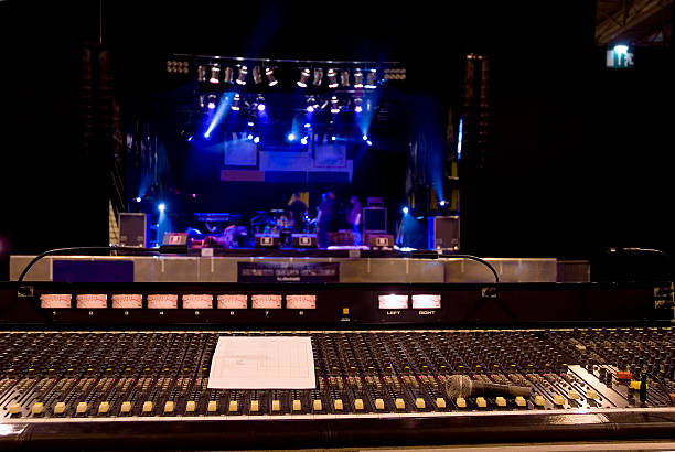 istock Live soundboard in focus with stage  preparation 115875766
