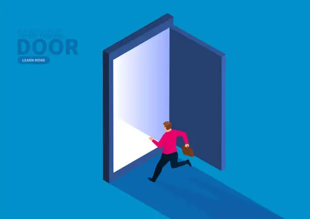 Vector illustration of Businessman running in the direction of the door