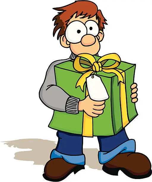 Vector illustration of Boy Holding Present 2