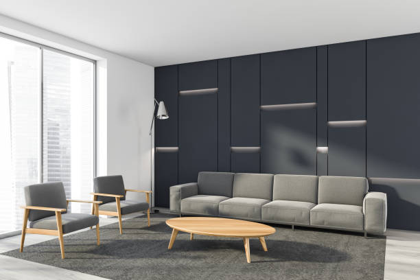 istock Panoramic gray living room corner 1158764967