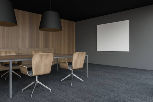 istock conference room interior mockup poster on wall 1158765181
