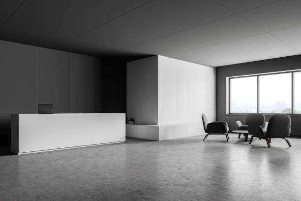 istock Gray and white office reception and lounge 1158765458
