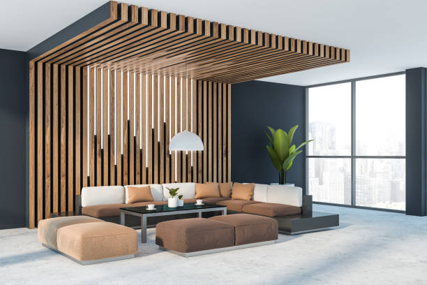 istock Gray and wooden office waiting room corner 1158768632