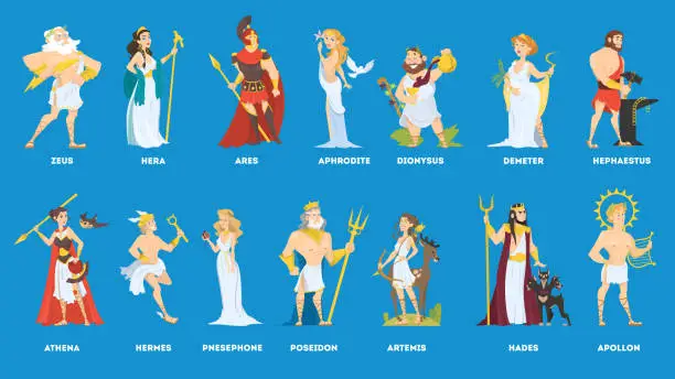 Vector illustration of Set of Olympian greek gods and goddess