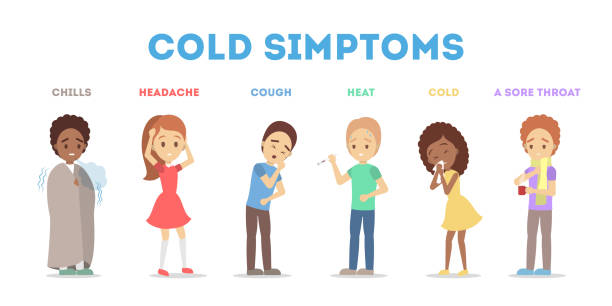 illustrations, cliparts, dessins animés et icônes de infographie sur les symptômes du rhume et de la grippe. - serviette autour du cou