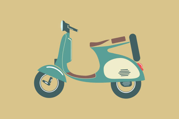 ilustrações de stock, clip art, desenhos animados e ícones de vintage vespa scooter vintage color  icon vector on color background, vespa icons for transportation and vintage motorbike - vespa scooter