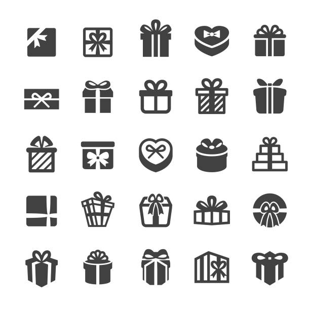 świąteczne pudełka na prezenty ikony - smart series - heart shape christmas paper christmas gift stock illustrations