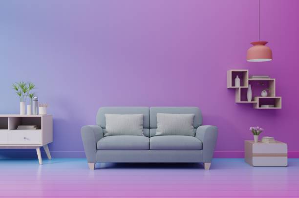 istock Modern living room interior with sofa and green plants,lamp,table 1158787572