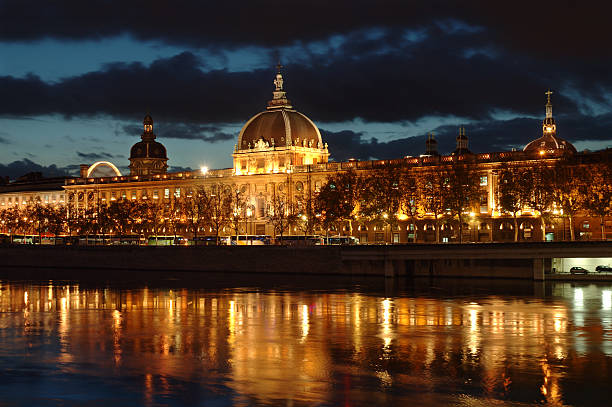 The Rhone bank in Lyon (France) during light fest in december.