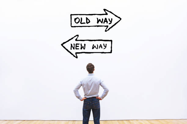 istock old way vs new way, improvement and change management concept 1158791540