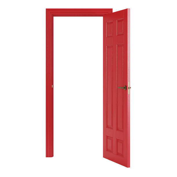 istock Red interior door isolated on white background. 3D rendering. 1158792854