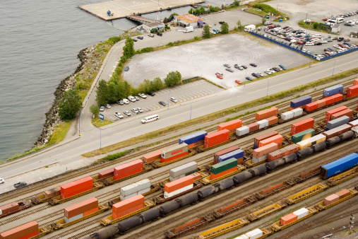 Aerial shot of the Port of Los Angles before sunrise.